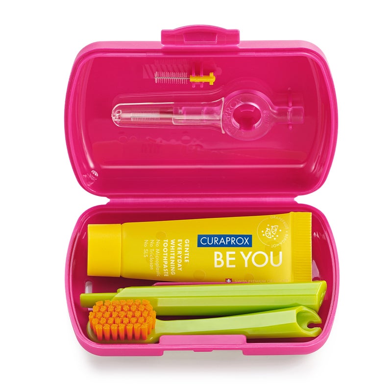 CURAPROX Travel Set Magenta I Includes CS 5460 Travel Toothbrush, 10ml Be You Toothpaste, CPS Prime 07 & 09 Interdental Brushes I Compact Oral Care Kit for On-the-Go - Image 2